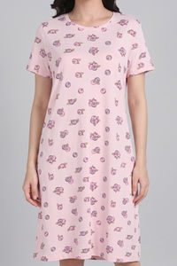 Zivame Farm Lore Knit Cotton Knee Length Nightdress - Light Pink — thumbnail 5